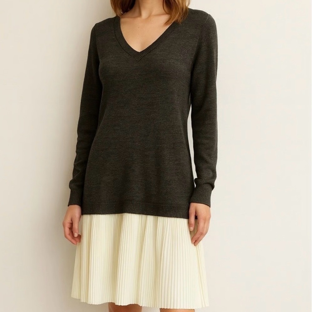 Retro- LS The Limited v-neck sweater dress with accordion silk skirt